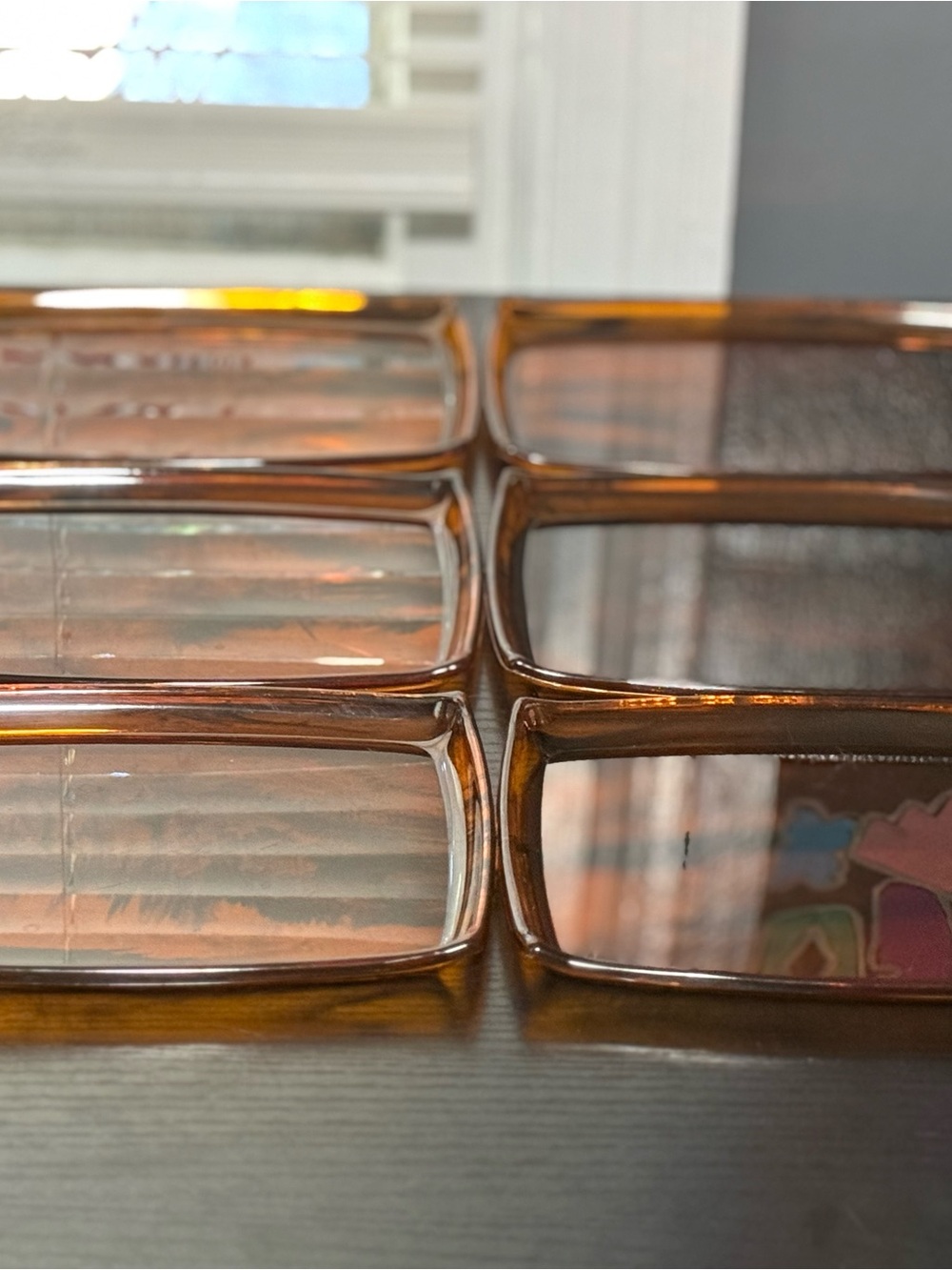 Set of (6) Vintage MCM Marbled Amber Lucite Faux Tortoise Shell Snack Trays - Picture 5 of 9